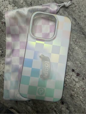 iPhone 14 Pro Case ( 6.1” screen) Loopy Original Pearl Checkered Iridescent